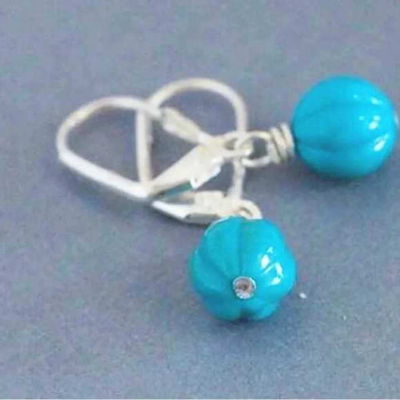 Nature’s Splendour®️LLC Jewelry - Carved Turquoise,Dangle Earrings .Real Turquoise Carved Pumpkins,Men Earring